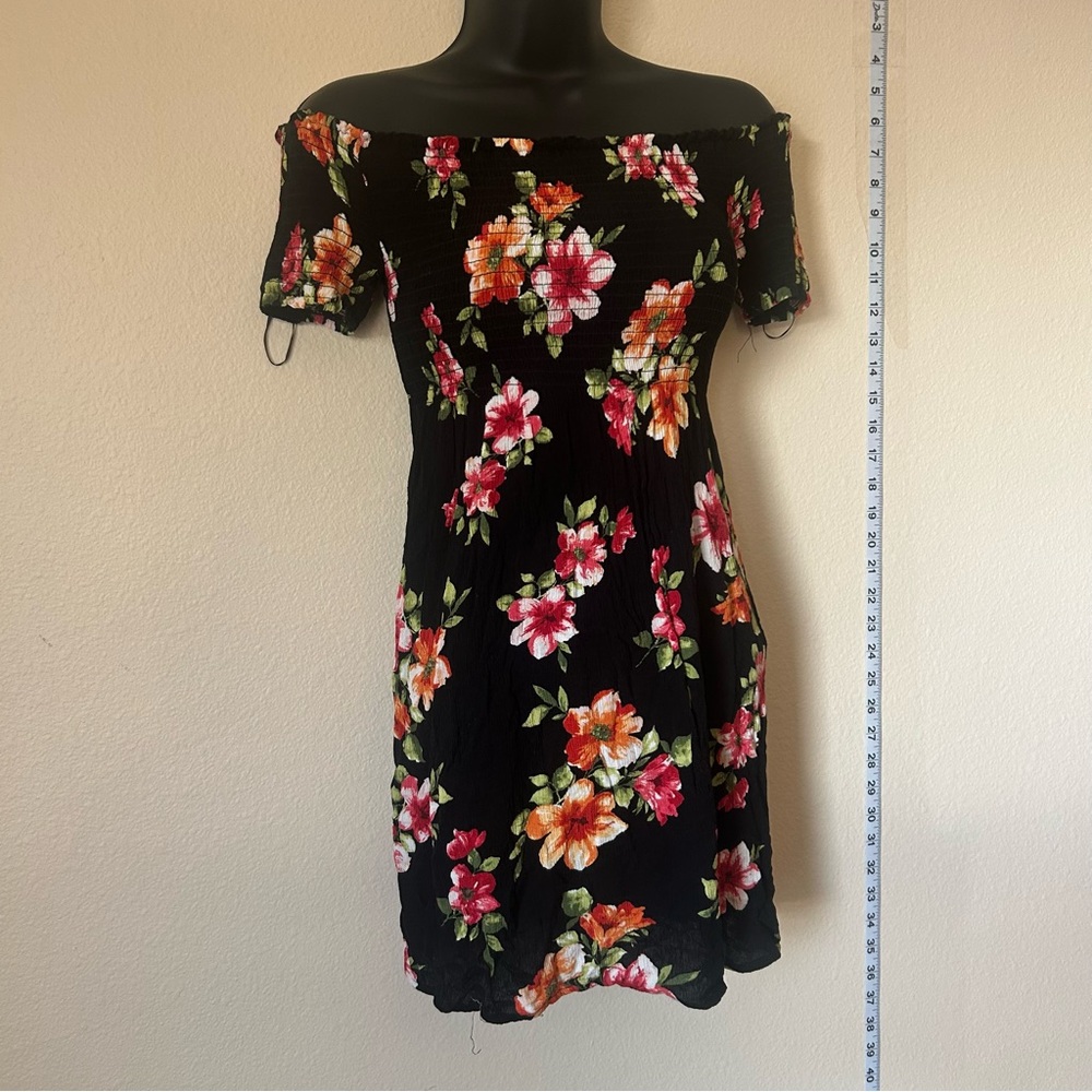 Ambiance Black Floral Off-Shoulder Mini Dress